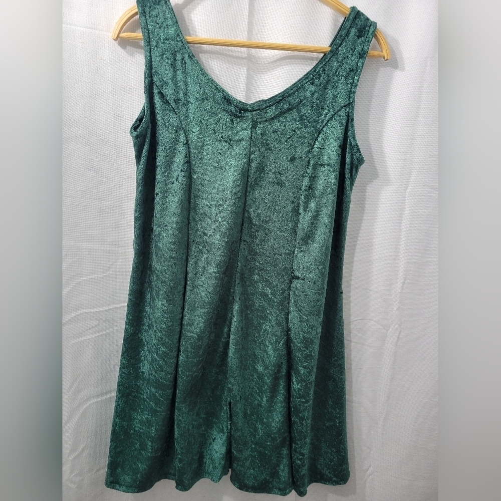 Vintage 80's Green Velvet Button-Down Mini Dress - Picture 4 of 8